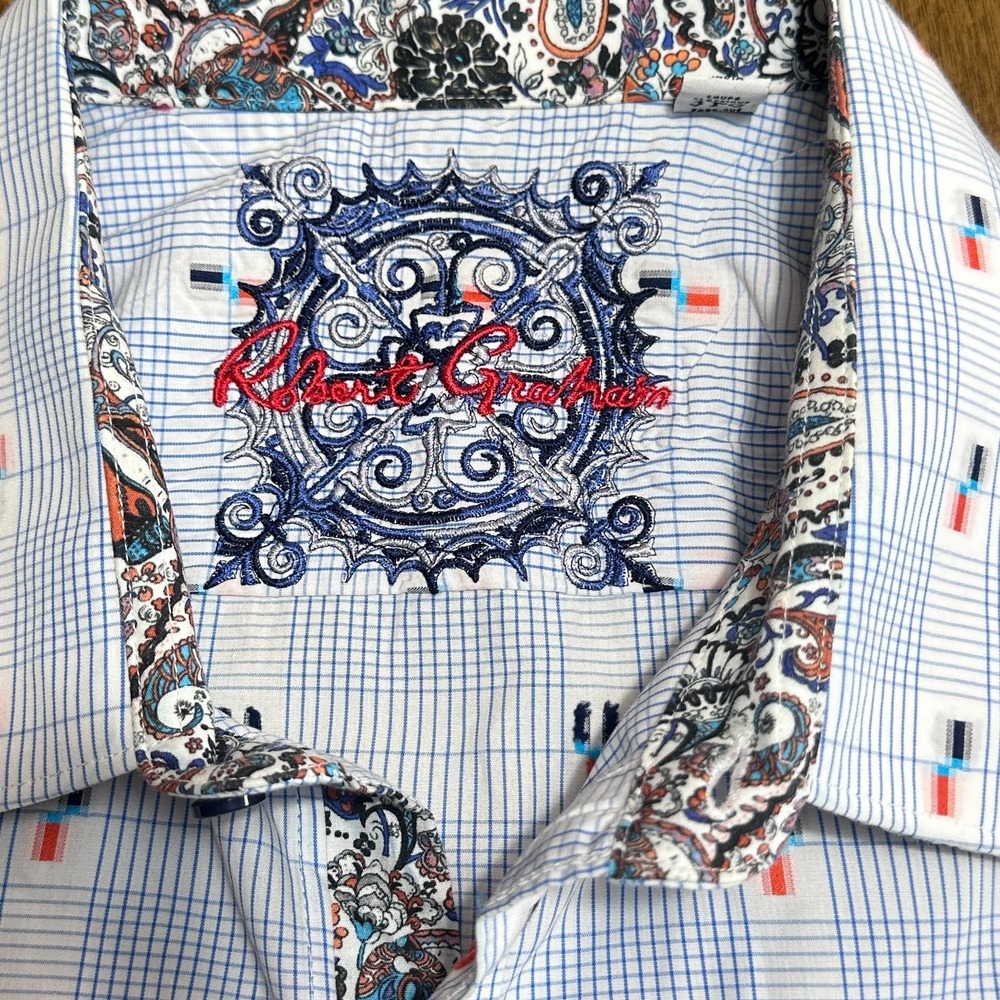 Robert Graham Multi-Color Striped Button Front Shirt Mens Sz 3XL Whimsy Artsy - Picture 9 of 12